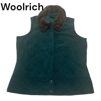 woolrich womens 2x paisley vest deep atlantic blue fur lined zip up pocket cold - Image 1 of 4