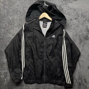 Giacca Adidas vintage uomo grande nera pista giacca a vento cappuccio zip intera Y2K - Foto 1 di 13