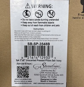 Stonebriar SB-SP-3458B 3 Pack “3 x 6” Unscented Pressed Pillars Candles Ivory - Picture 1 of 4