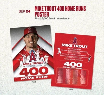 Mike Trout 400 Homerun Commemorative Poster 18x24" 09/24/2025 Giveaway LA Angels - Image 1 of 2