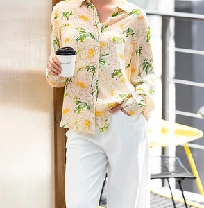 Camisa de seda para mujer estampada moda diseño informal morera seda top blusas nueva - Imagen 1 de 13