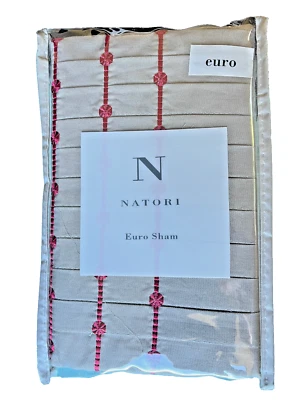 Natori Flor de Cerezo Euro Sham 26” x 26” Gris Rojo Algodón Una Almohada Falsa Nuevo Foto 1 de 2
