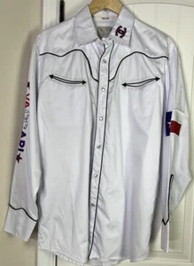 Vacarri Western Pearl Snap Shirt Men Sz S L/S Rodeo Bullrider Texas Flag White - Picture 1 of 19