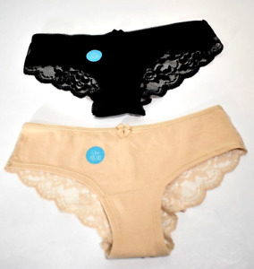 Women's BP 2 Pack Black & Tan Cheeky Lacey Panties Size S NWT
