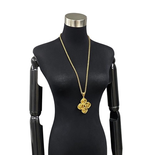 CHANEL 96A Collana Catena Ciondolo Oro 77cm Motivo H9xW6cm Quadrifoglio Charm Accessorio