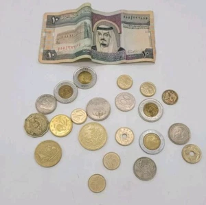 Mixed Lot Of Coins And Bank Note 50, 100 Drachmes Saudi Belize Espana Barcelona - Picture 1 of 1