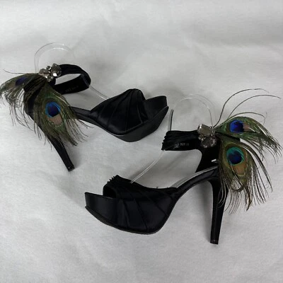 Benjamin Walk Johnathan Kayne Heel Peacock Heels 9M Black Hook Loop Platform 5” - Image 1 of 4