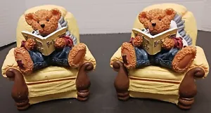 Springmaid Handpainted Resin Book Ends Blue Jean Teddy Bears Kids Room Decor - Picture 1 of 9