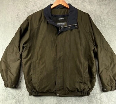 Perry Ellis Portfolio Mens XL Brown Bomber Jacket Microfiber Zip Flannel Liner - Image 1 of 4