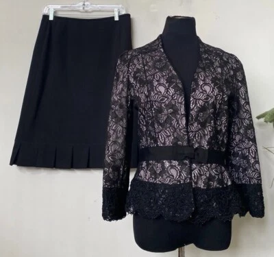 Traje Falda de Encaje Tahari Para Mujer Negro 100% Poliéster 2 Piezas Talla 6 ¡EXCELENTE ESTADO USADO! $300 Foto 1 de 4