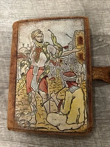 Vintage Persian Brown Leather Bi Fold Wallet Colorful 1950s - Picture 1 of 9