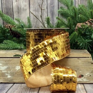 d stevens Bright Gold Sequins La Garconne Trim Wire Edge Ribbon 2 1/2" x 10 yard - Picture 1 of 1