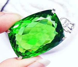 Green Topaz 110.30 Ct GS Solid Silver Certified Pendent Loose Gemstone - Picture 1 of 8