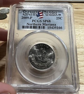 2009 P PCGS SP68 Northern Mariana Satin Finish US 25c Quarter 2009-P SP-68, 5166 - Picture 1 of 2