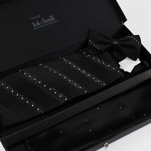 Italo Ferretti NWB Bow Tie Cummerbund 3 PC Set Black & Clear Swarovski Crystal