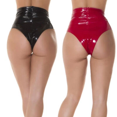 Латекс вид шорты высокая талия блестящий кожаный назад молнии KouCla - черный, красный и розовый - Изображение 1 из 4