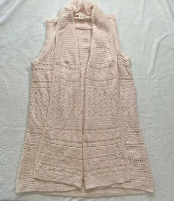 Chaleco Suéter Westbound Para Mujer Talla S, Rosa Suave Frente Abierto Cable Largo Varios Tejido Foto 1 de 4