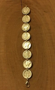 MERCURY DIME Coin Jewelry BRACELET 7.5" 90% Silver With .925 Links! Obv/Rev - Picture 1 of 1