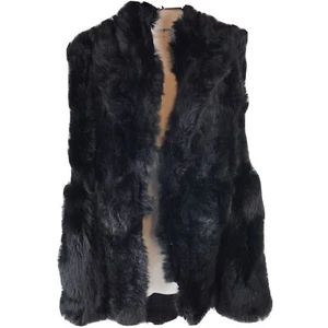 Vintage Fur Vest Black Jacket patchwork Boho Hippy L/XL unisex project piece - Picture 1 of 12