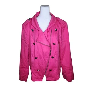 Twiggy London Double Breasted Moto Jacket Union Jack Lining Womens 16W Pink - Picture 1 of 9