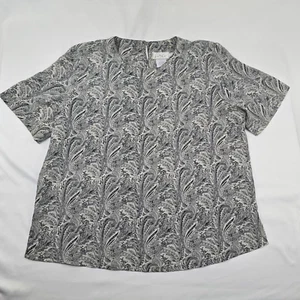 Vintage Kathy Che weiß/schwarze Paisley Kurzarm Bluse Größe L - Bild 1 von 6