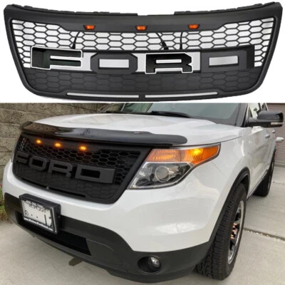 Rejilla delantera para Ford Explorer 2011-2015 con letra con LED negro mate parrilla ABS Foto 1 de 4