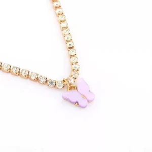 Fashion Women Necklace Colorful Marble Style Spread Wing Butterfly Pendant 1091 - Picture 1 of 21