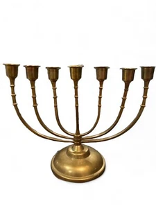 Classic Vintage Brass Seven Branch Menorah Candelabra 12" x 10” Chanukah Turning - Picture 1 of 4