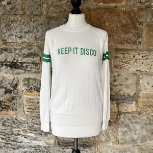 Zoe Karssen Keep It Disco Sweater XS 8 10 Embroidered Slogan Cotton Green White - Picture 1 of 16