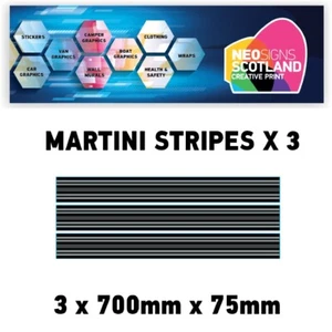 3x700mmx75mm Striscia Martini Racing Monocromatica laminata per Porsche Lemans - Foto 1 di 1