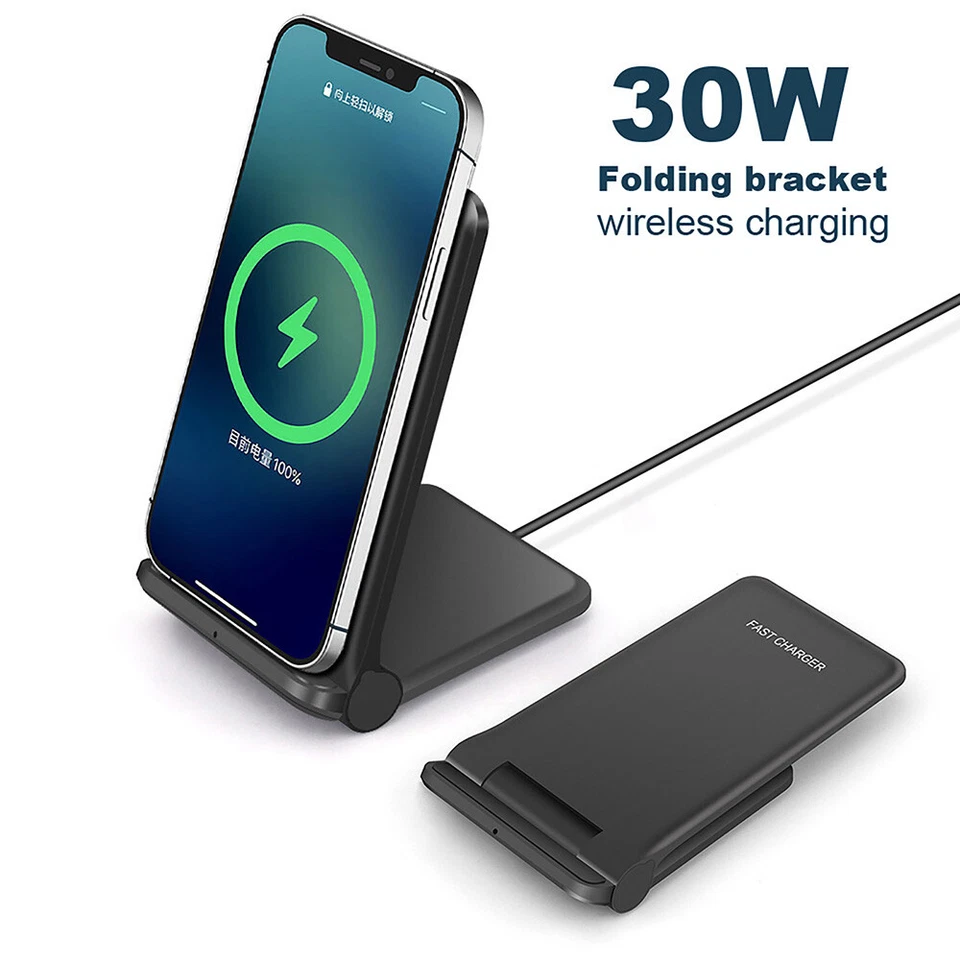 30w Qi Fast Wireless Charger Stand Foldable for iPhone 12 Pro Max 11 XS Air Pods