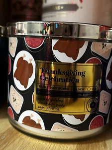 Bath Body Works Candle THANKSGIVING CELEBRATION Scented 3-wick Jar Wax - Picture 1 of 3