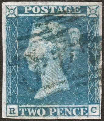 1841 SG14 2d BLUE PLATE 3 FINE USED 4 MARGINS BLUE LEAMINGTON 444 CANCEL (RC) - Image 1 of 2