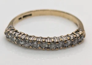 9ct Yellow Gold Ring Half Eternity Cubic Zirconia Ring Stones UK Ring Size N - Picture 1 of 11
