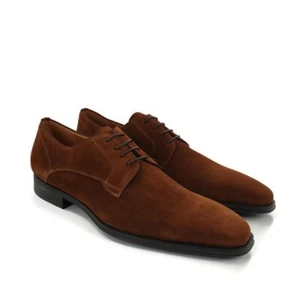 Magnanni Dress Shoes Mens Size 11.5 Knight Square Toe Derby Brown Suede Lace Up  - Picture 1 of 12