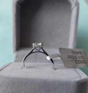 1 Carat Moissanite GRA Cert Ring SOLITAIRE ENGAGEMENT RING 14K WHITE GOLD Finish - Picture 1 of 7