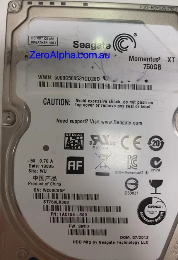 ST750LX003, ST750LX003, SM12, WU, W200 Seagate Data Recovery Donor Hard Drive - Image 1 of 1