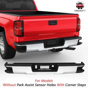 For 14-18 Silverado GMC Sierra 1500 Chrome Rear Bumper w/ Corner Steps GM1103176 - Picture 1 of 9