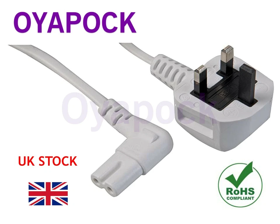 1M RIGHT ANGLE FIGURE OF 8 MAINS CABLE / POWER UK LEAD PLUG CORD IEC C7 WHITE - Image 1 of 1