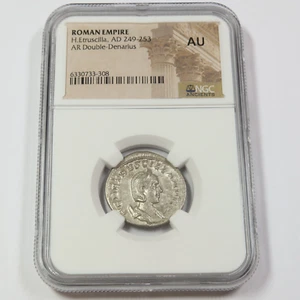 249-253 AD NGC ANCIENTS AU - ROMAN EMPIRE - AR Double Denarius Coin #46182A - Picture 1 of 2