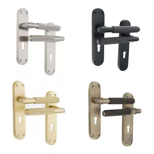 Par de manijas de puerta palanca moleteada en cerradura de cerradura placa posterior conjunto externo interno - Imagen 1 de 46
