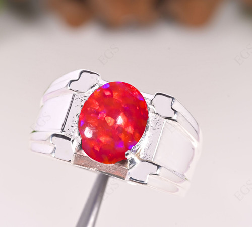 VALENTINO Anello da uomo in argento sterling 925 opale rosso fuoco anello da uomo opale etopico