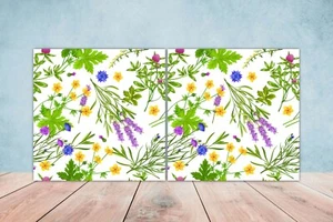 Flower Ceramic Backsplash Wall Tiles Floral Print Wall Decor Tiles Set of 2 - Picture 1 of 2