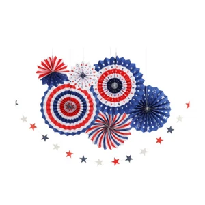 Patriotic Hanging Fan Nautical Paper Fan Paper Fan Flower Decor - Picture 1 of 12