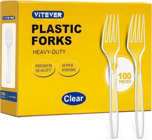 [100 Count] Clear Plastic Forks Heavy Duty, Premium Disposable Forks, Durable Pl - Picture 1 of 12