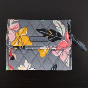 Vera Bradley RFID Coastal Paradise Tri-Fold Wallet Floral Quilted Gray - Picture 1 of 7