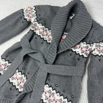 Janie and Jack Niños Gris Isla Justa Cinturón Chal Cuello Cárdigan Suéter Talla 3 Foto 1 de 4