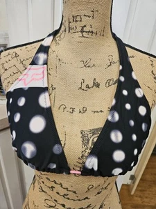 Vintage Y2K Fox Racing Triangle Bikini Top XL Polka Dot Pink Swimsuit Swimwear - Picture 1 of 5