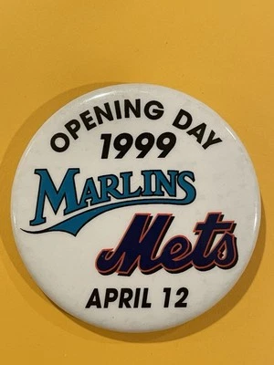 Vintage New York Mets Button Pin Opening Day April 12, 1999 Florida Marlins B - Image 1 of 3