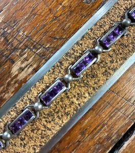 Vintage AMETHYST ARMBAND Sterling 925 mehrere quadratische Steine Super Design 8,5" - Bild 1 von 9